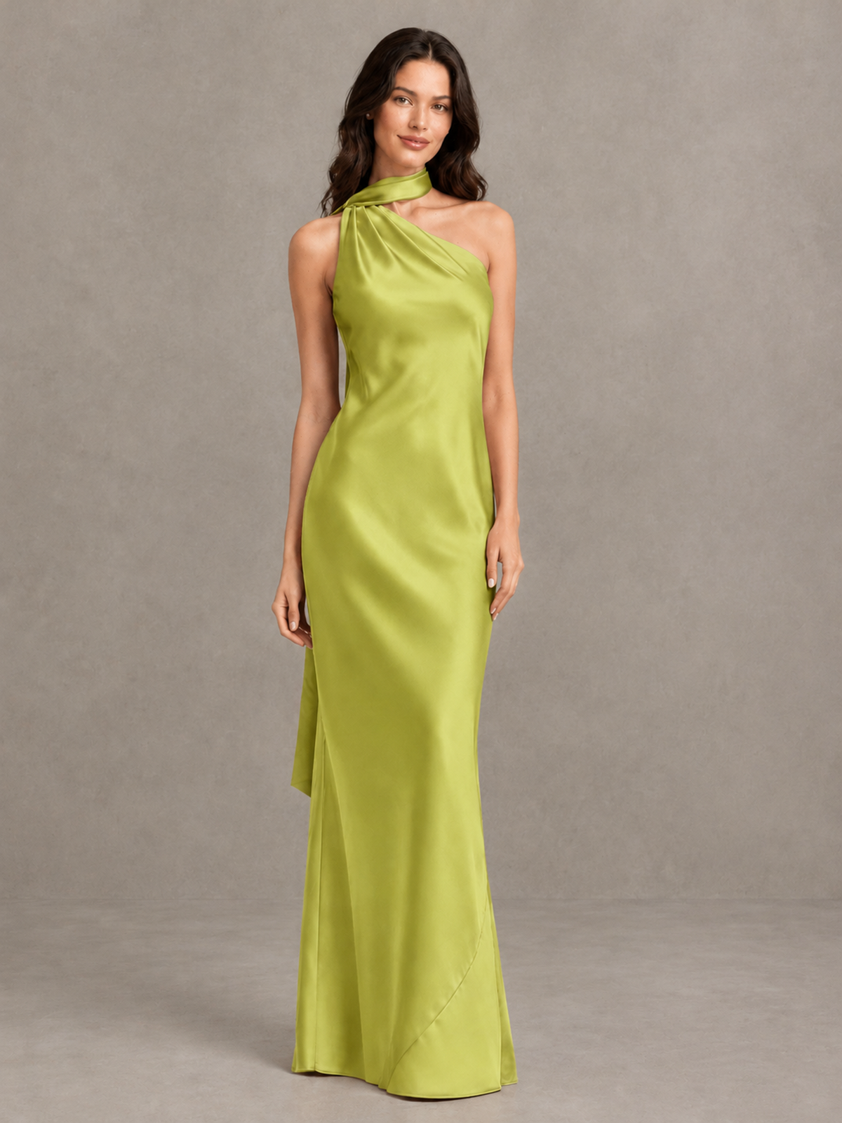 BOLODOO Chartreuse Satin One-Shoulder Bridesmaid Dress with Open Back - Chartreuse - Chartreuse (4)
