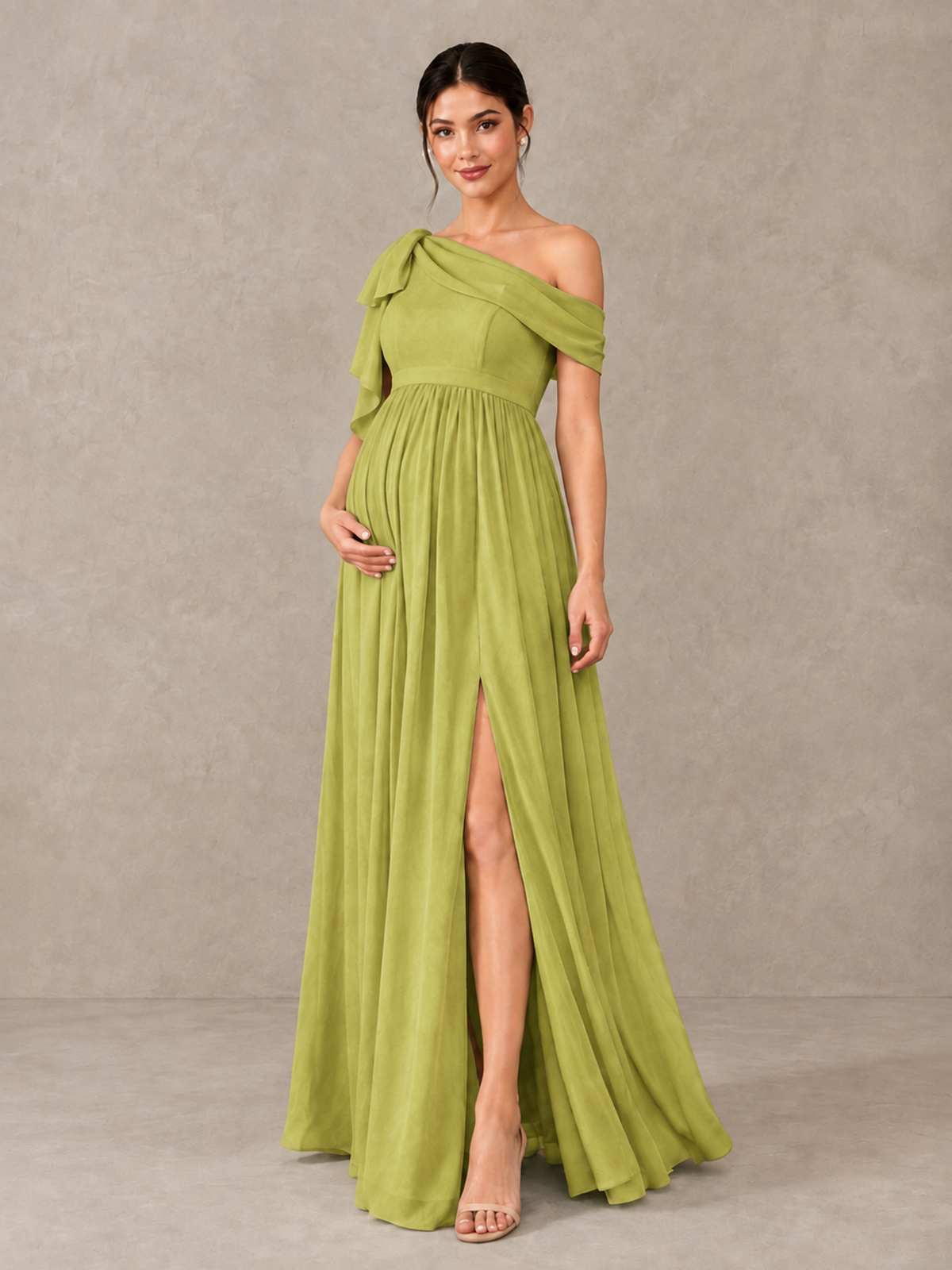 BOLODOO Chartreuse One-Shoulder Maternity Bridesmaid Dress with Slit - Chartreuse - Chartreuse (4)