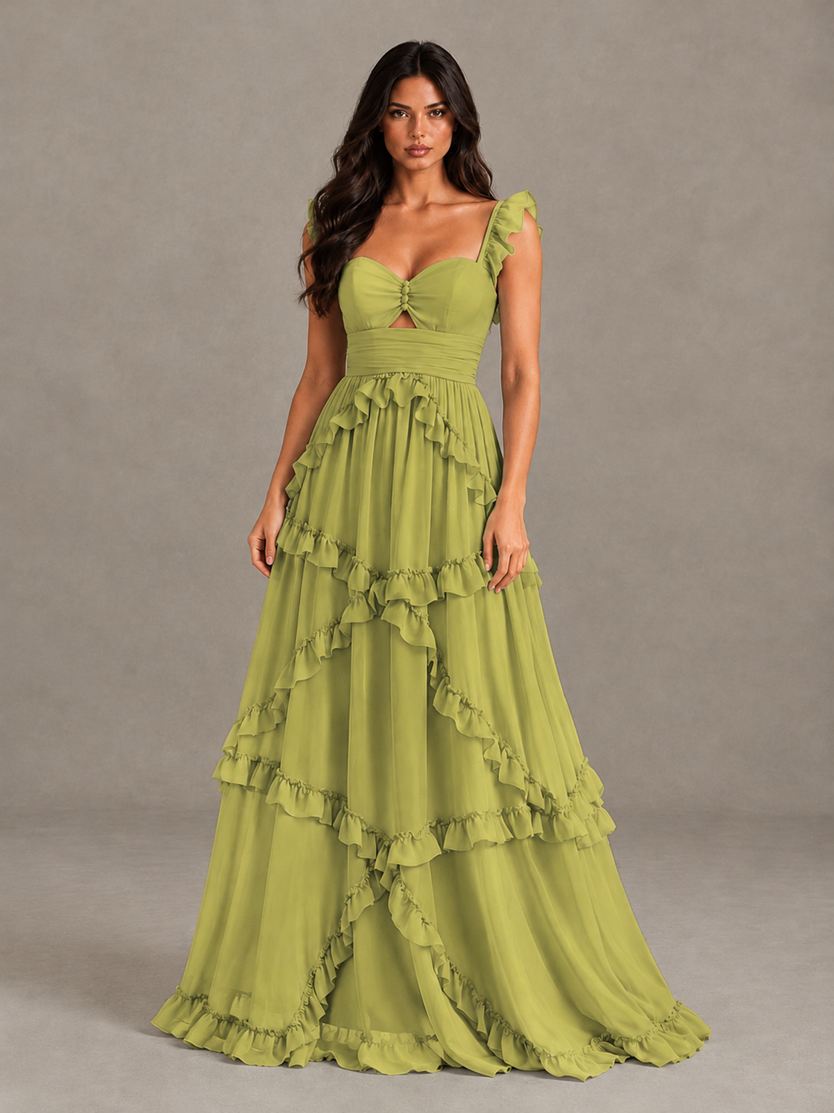 BOLODOO Chartreuse Ruffle A-Line Prom Dress with Open Back - Chartreuse - Chartreuse (4)