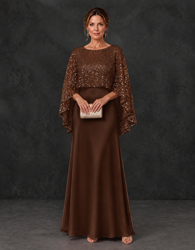 BOLODOO Chocolate Sparkle Cape Sleeve Mother of the Bride Dress - Chocolate - Chocolate_1