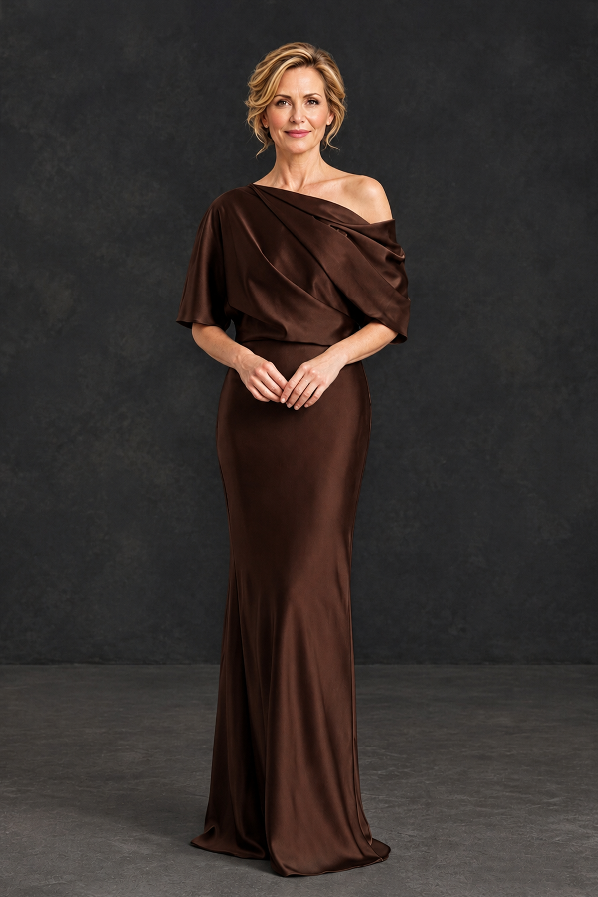 BOLODOO Chocolate Satin Asymmetric Mother of the Bride Dress - Chocolate - Chocolate_1