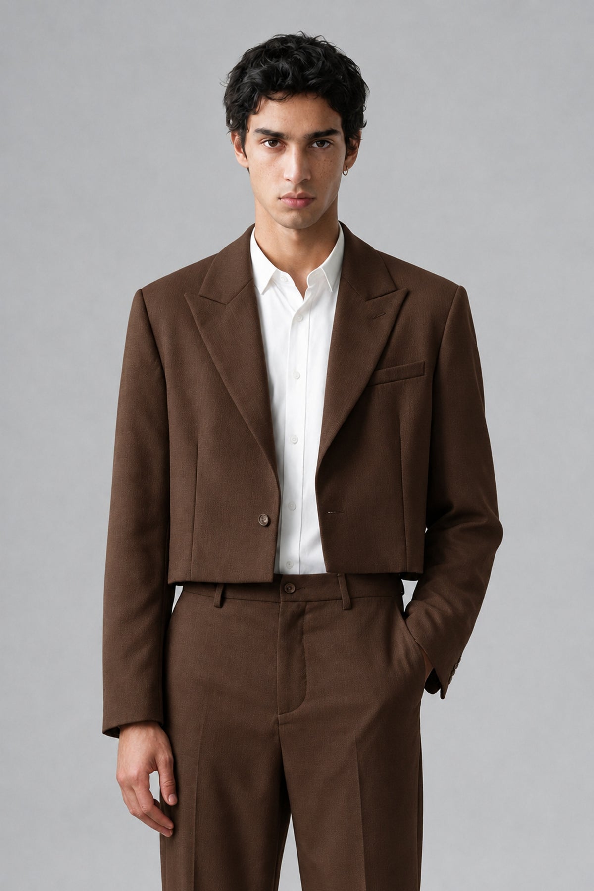 Bolodoo Men's Chocolate Cropped Blazer & Wide-Leg Trousers 2-Piece Suit - Chocolate - Chocolate(1)