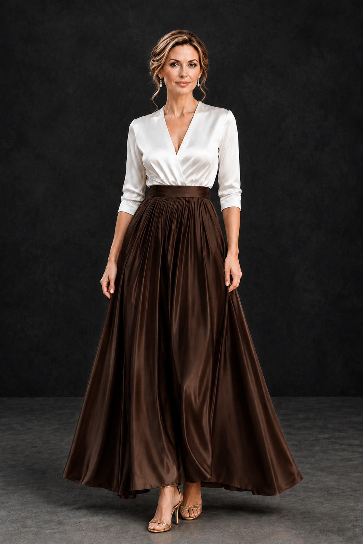 BOLODOO Chocolate and White V-Neck A-Line Mother of the Bride Dress - Chocolate - Chocolate_1