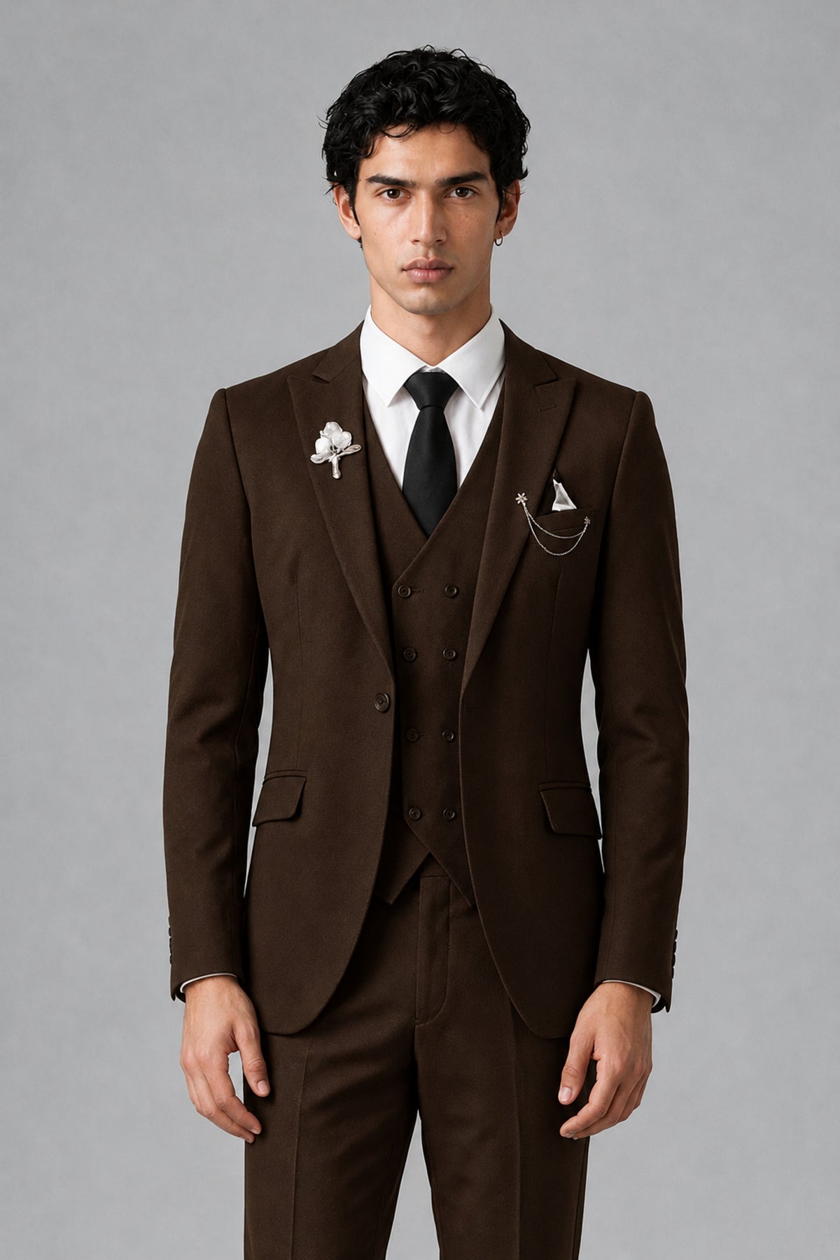 Bolodoo Men's Chocolate 2-Piece Suit – Notch Lapel Jacket & Trousers - Chocolate - Chocolate_1