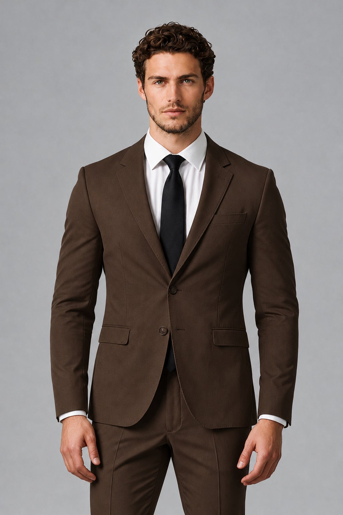 Bolodoo Men's Chocolate Two-Piece Suit with Notch-Lapel Jacket & Trousers - Chocolate - Chocolate_1