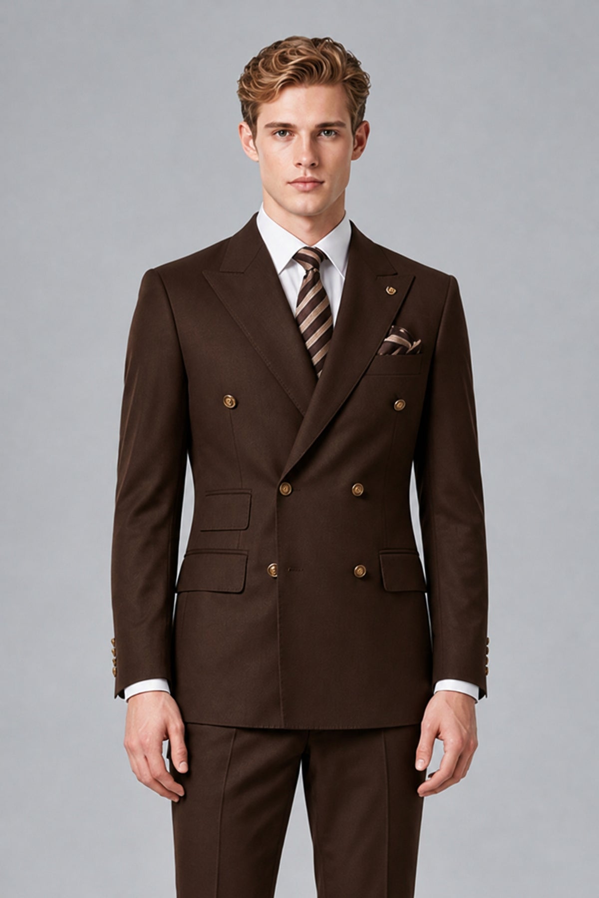 Bolodoo Men's Chocolate Double-Breasted 2-Piece Wedding Suit - Chocolate - Chocolate_1