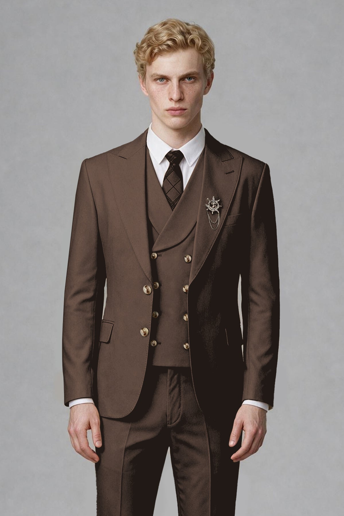 BOLODOO Men's Chocolate Two-Piece Wedding Suit – Jacket & Trousers - Chocolate