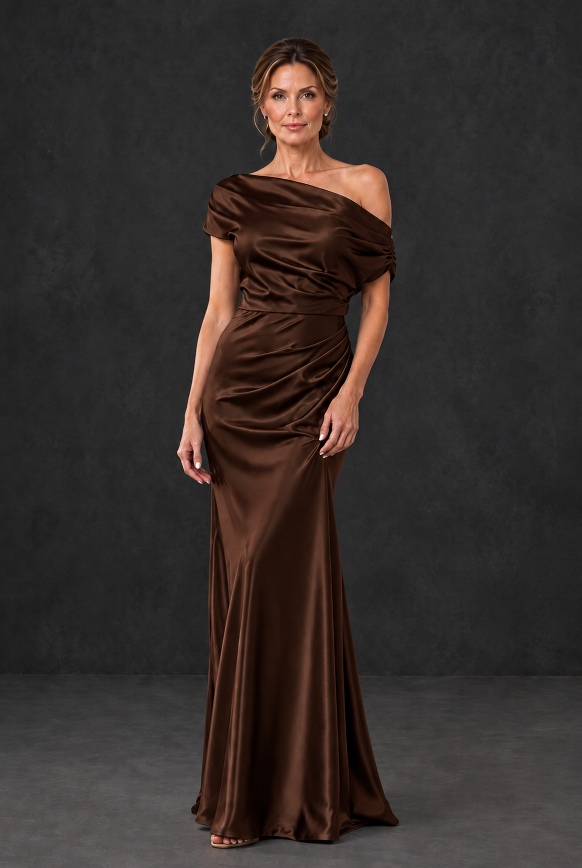 BOLODOO Chocolate Asymmetric Ruched Mother of the Bride Dress - Chocolate - Chocolate_1