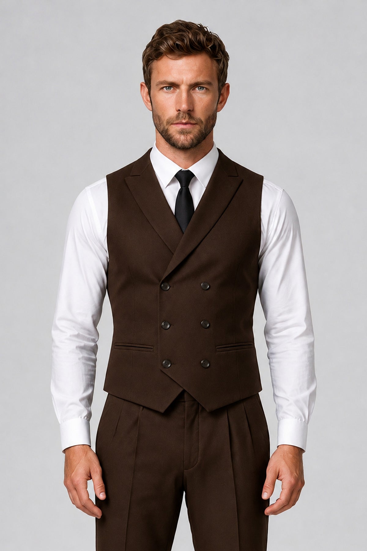 Bolodoo Men's Chocolate Double-Breasted Vest and Pants 2-Piece Suit - Chocolate - Chocolate_1