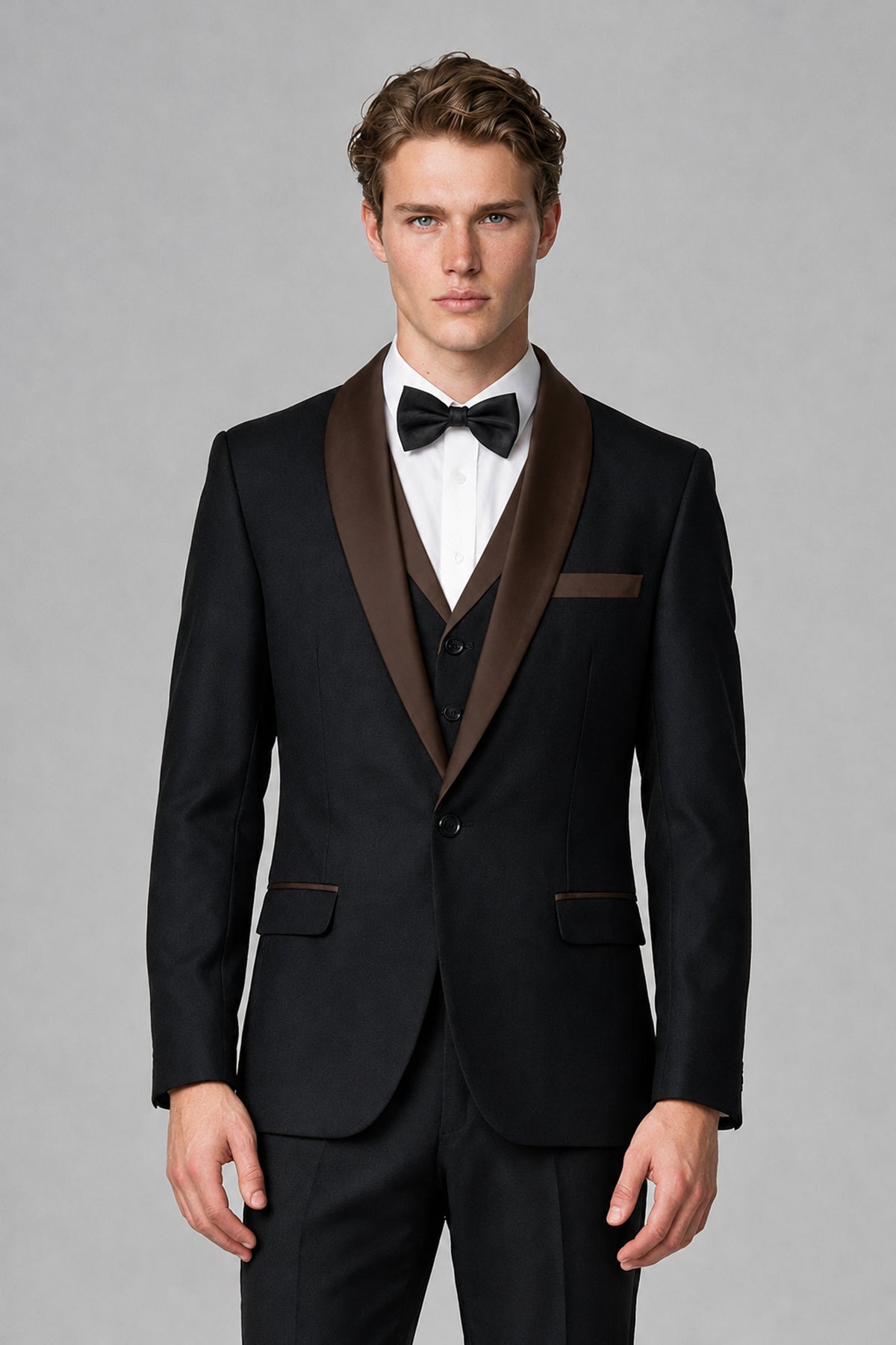 Bolodoo Men's Chocolate 3-Piece Shawl Lapel Tuxedo Suit - Chocolate - Chocolate_1