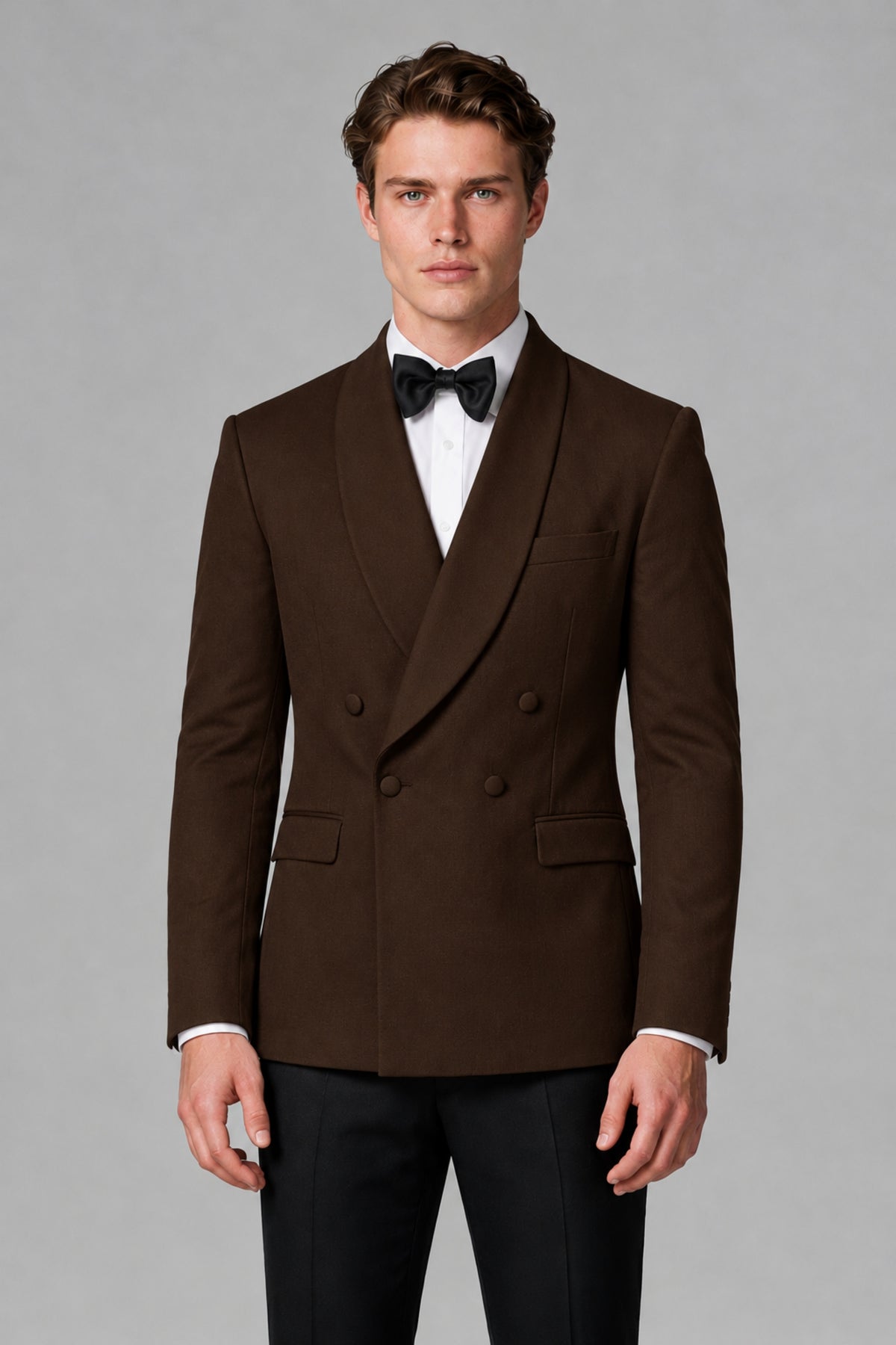 BOLODOO Men's Chocolate Double-Breasted Tuxedo Blazer – Shawl Lapel Formal Suit Jacket - Chocolate - Chocolate_1