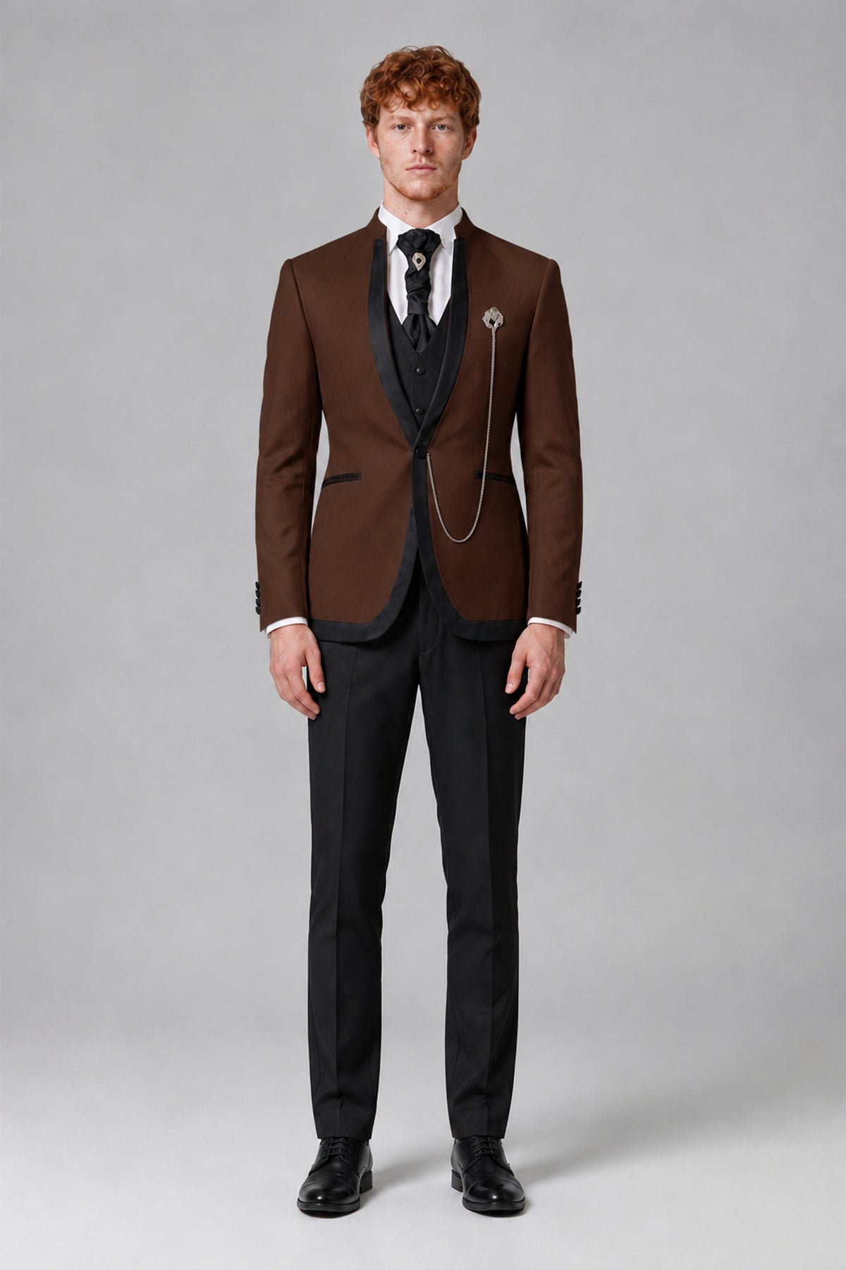 Bolodoo Men's Chocolate 3-Piece Shawl Lapel Tuxedo Suit with Vest - Chocolate - Chocolate_2