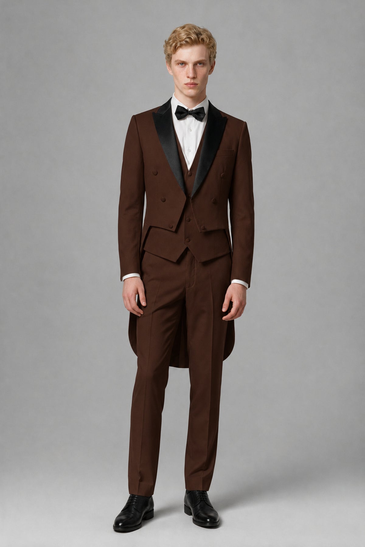 Bolodoo Men's Chocolate 3-Piece Tailcoat Tuxedo Suit with Vest & Trousers - Chocolate - Chocolate_2