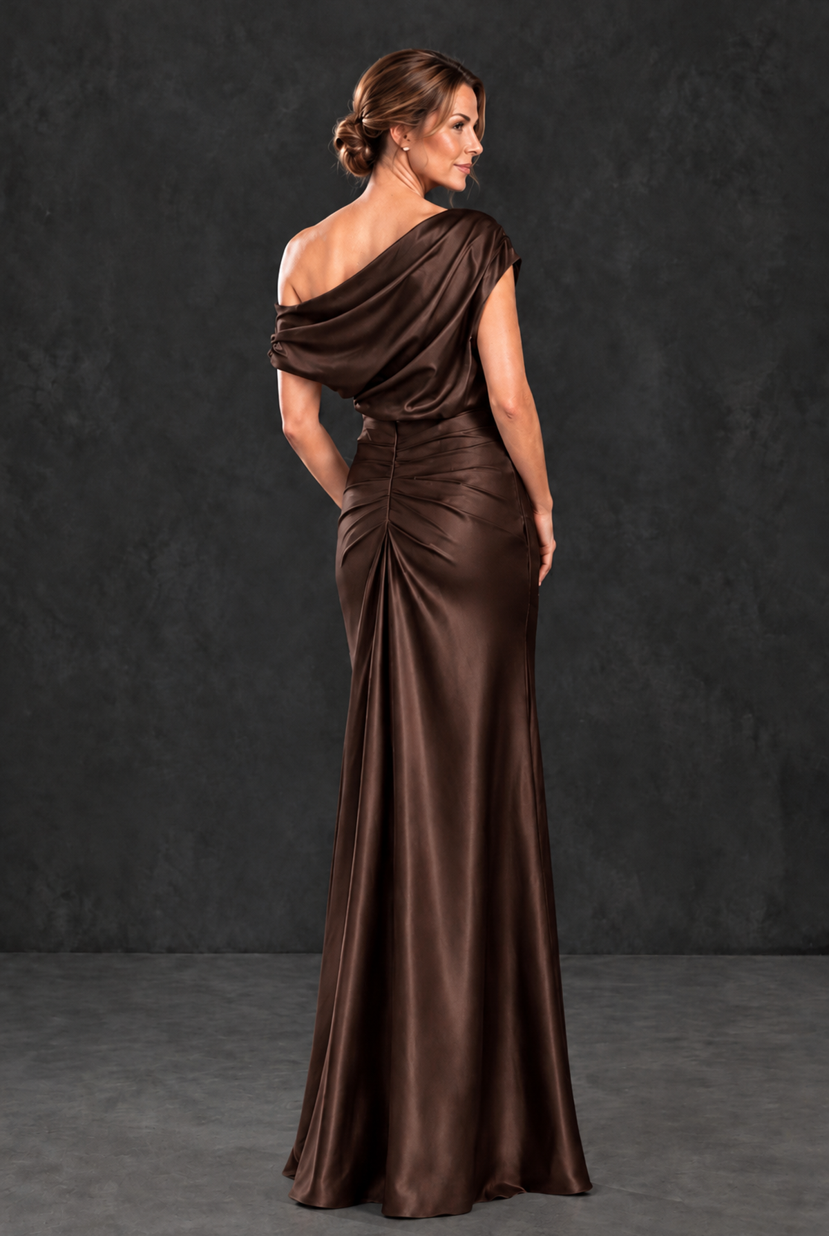 BOLODOO Chocolate Asymmetric Ruched Mother of the Bride Dress - Chocolate - Chocolate_2
