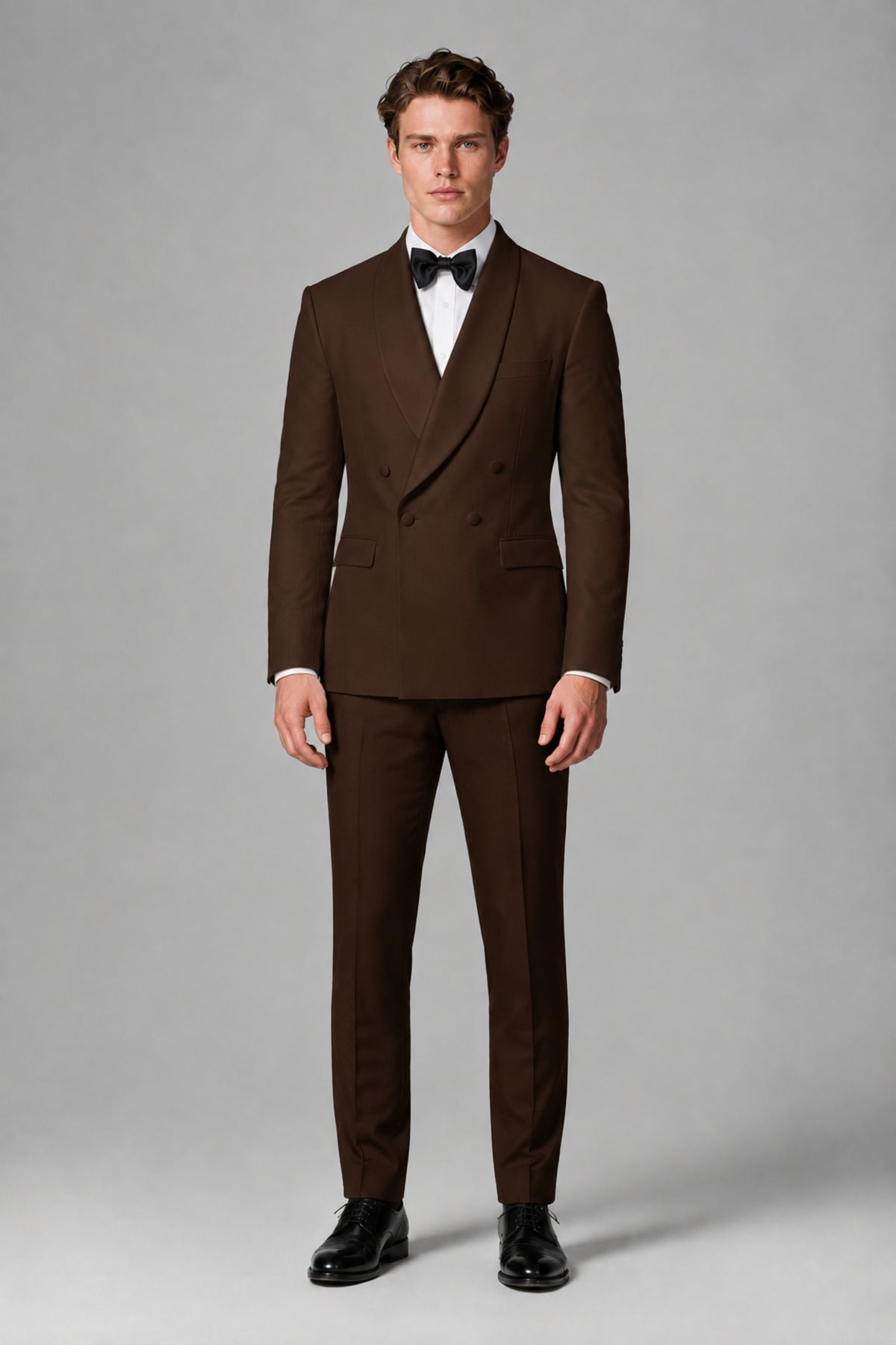 BOLODOO Men's Chocolate Double-Breasted Tuxedo Blazer – Shawl Lapel Formal Suit Jacket - Chocolate - Chocolate_2