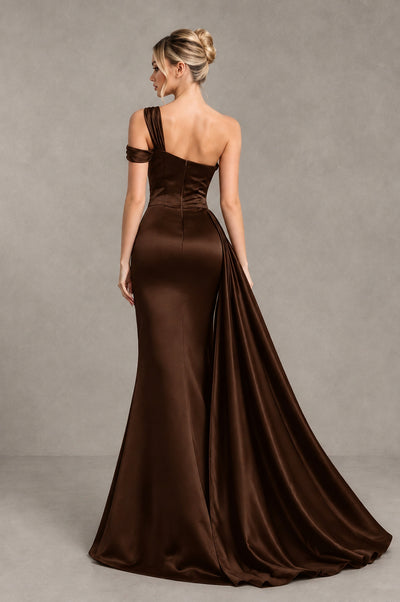 BOLODOO Chocolate Asymmetric Ruched Formal Evening Dress - Chocolate - Chocolate_2