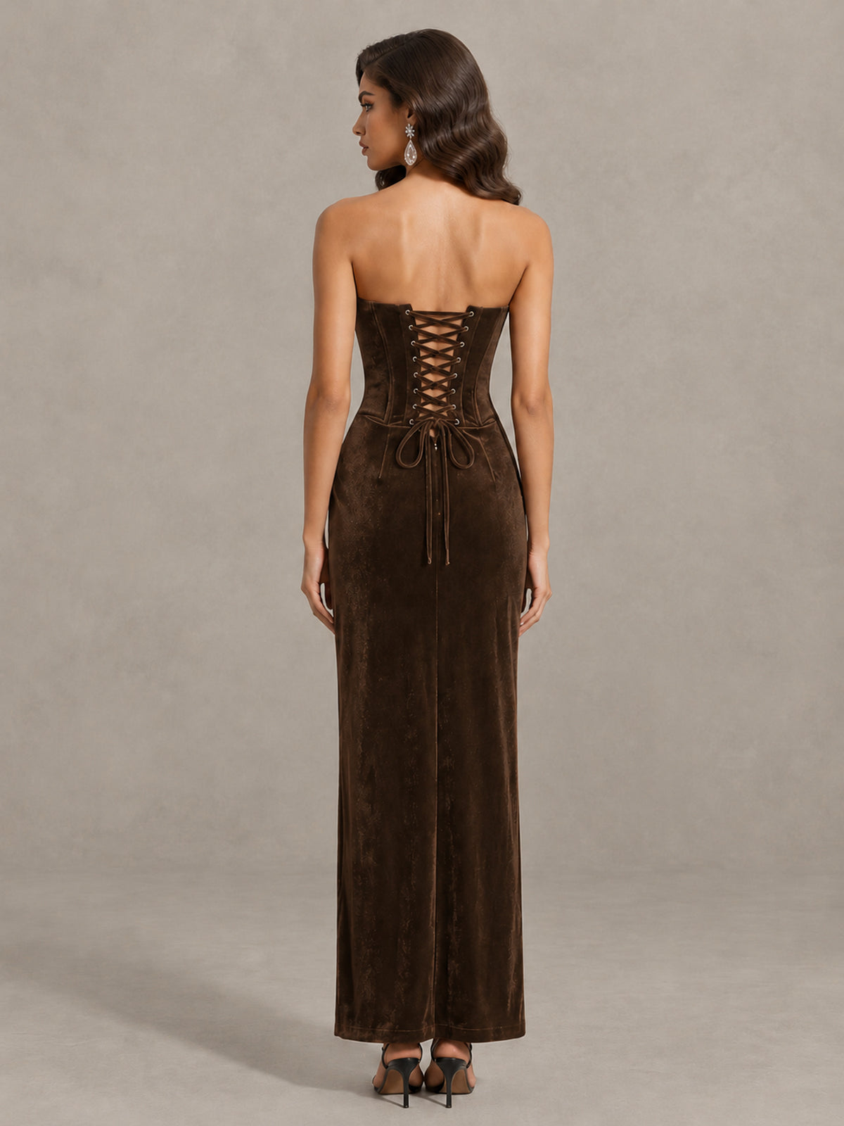 BOLODOO Chocolate Strapless Velvet Cocktail Maxi Dress - Chocolate - Chocolate_2