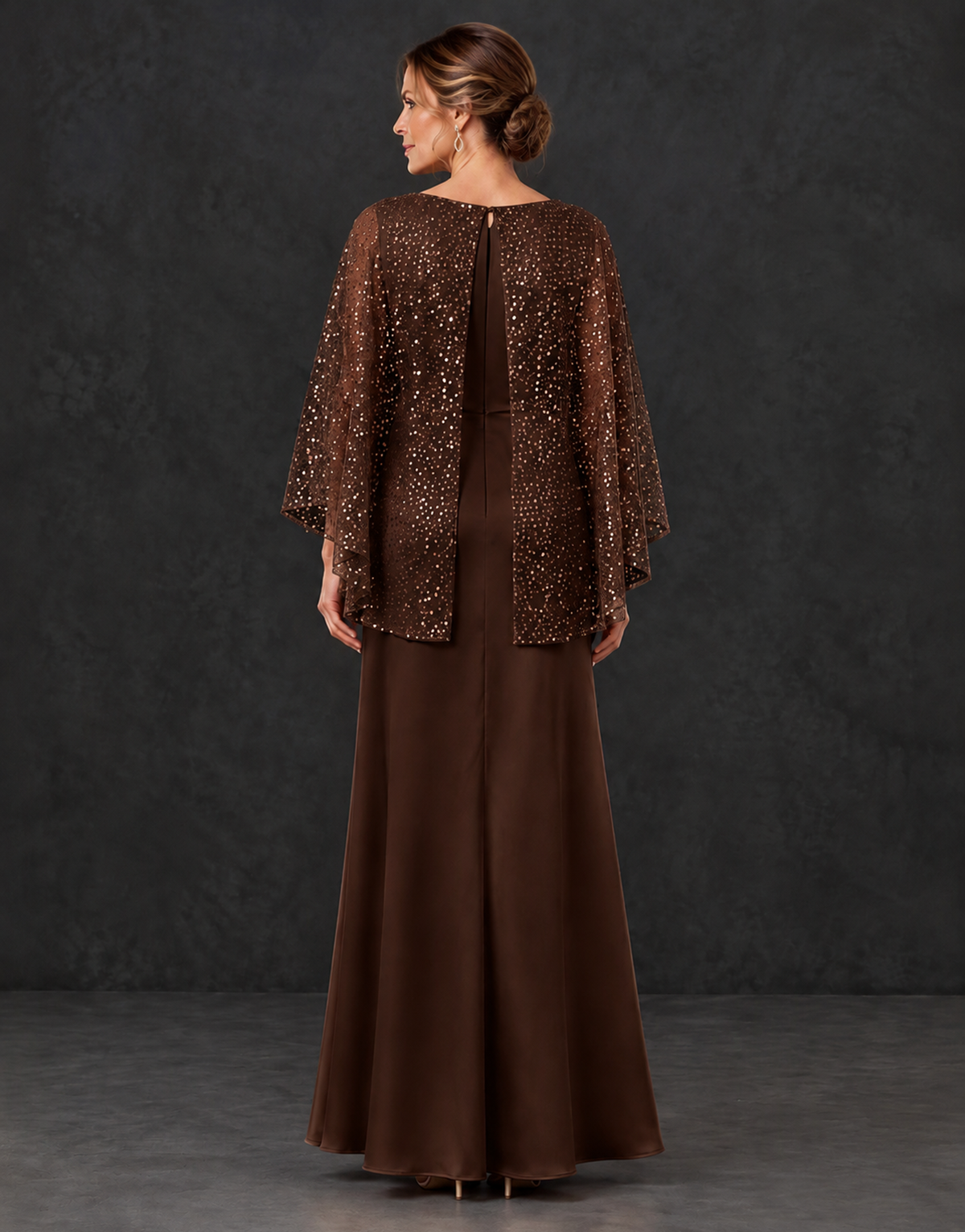 BOLODOO Chocolate Sparkle Cape Sleeve Mother of the Bride Dress - Chocolate - Chocolate_2