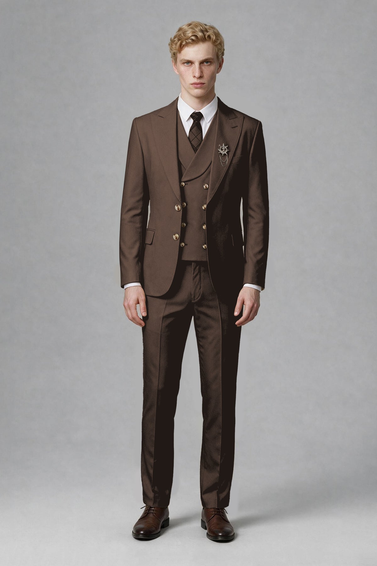 BOLODOO Men's Chocolate Two-Piece Wedding Suit – Jacket & Trousers - Chocolate