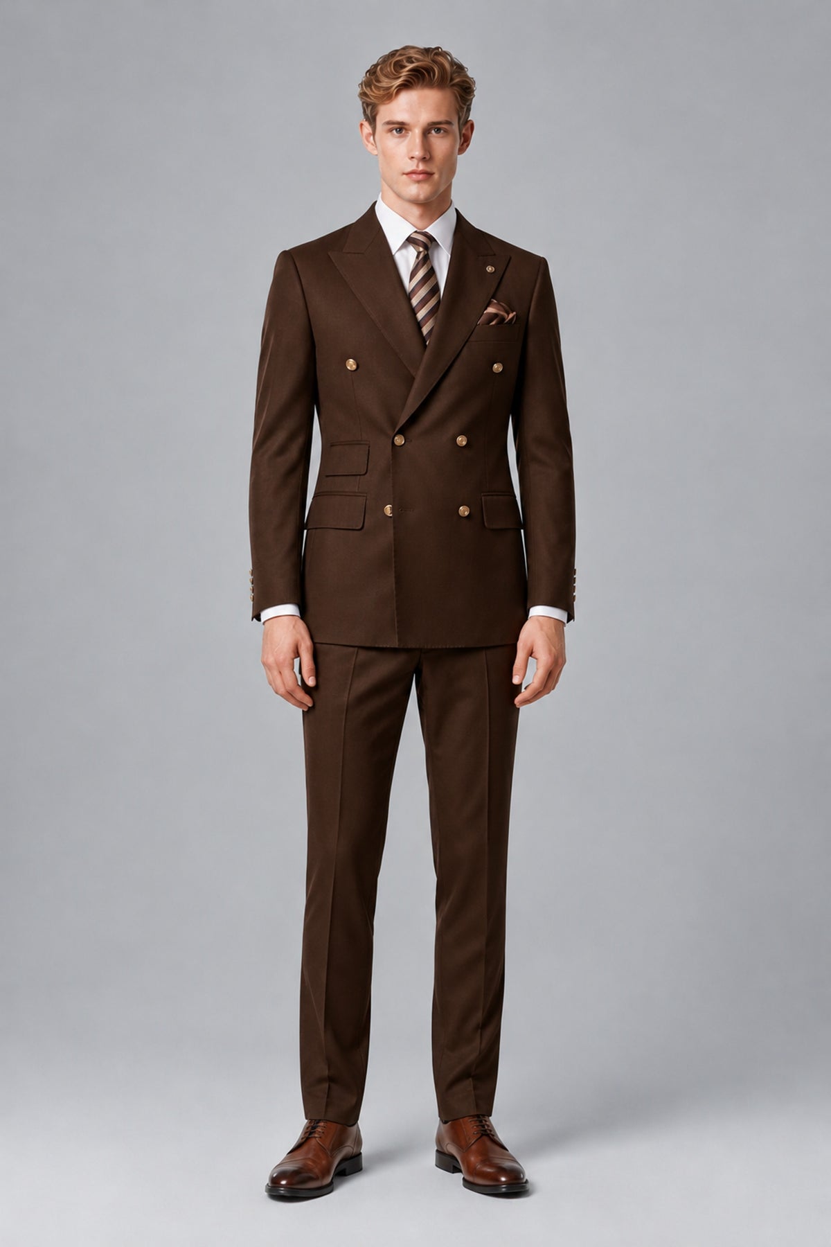Bolodoo Men's Chocolate Double-Breasted 2-Piece Wedding Suit - Chocolate - Chocolate_2