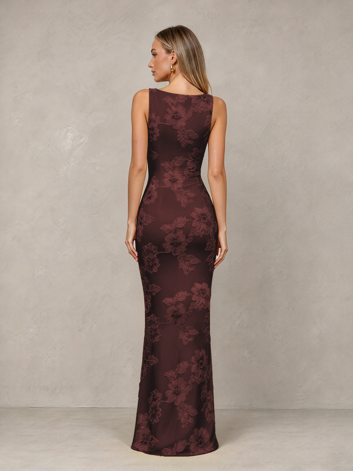 BOLODOO Chocolate Floral Sleeveless Maxi Wedding Guest Dress - Chocolate - Chocolate(2)