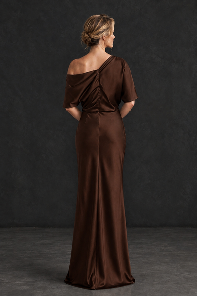 BOLODOO Chocolate Satin Asymmetric Mother of the Bride Dress - Chocolate - Chocolate_2