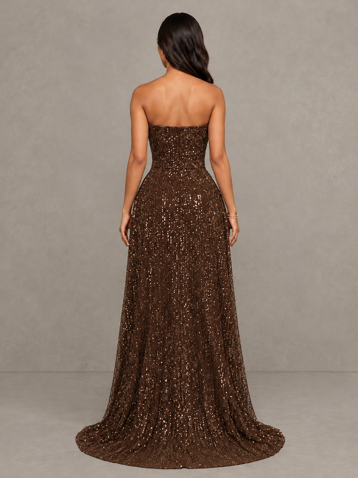 BOLODOO Chocolate Sequin Strapless Mini Dress with High Low Overskirt - Chocolate - Chocolate_2