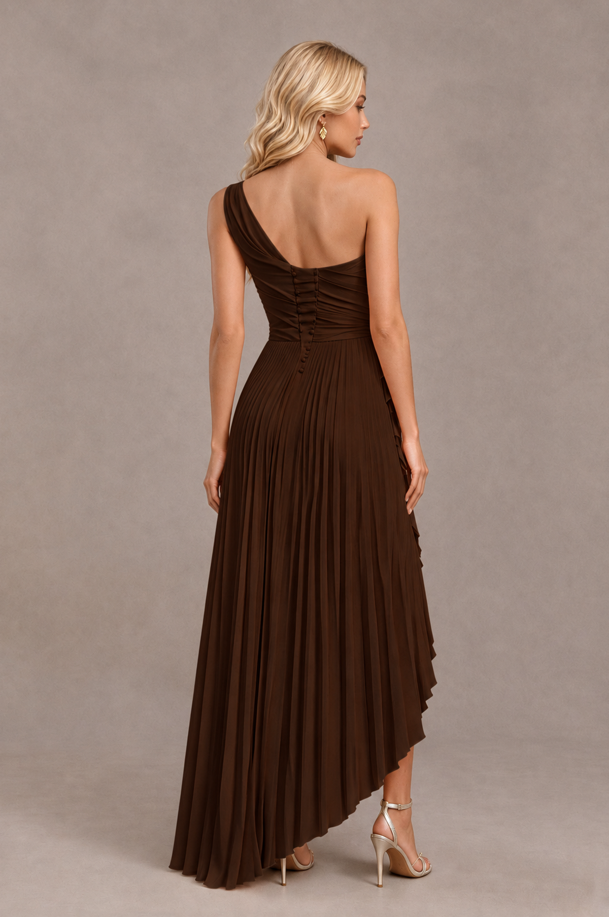 BOLODOO Chocolate One-Shoulder High-Low Ruffle Maxi Dress - Chocolate - Chocolate_2