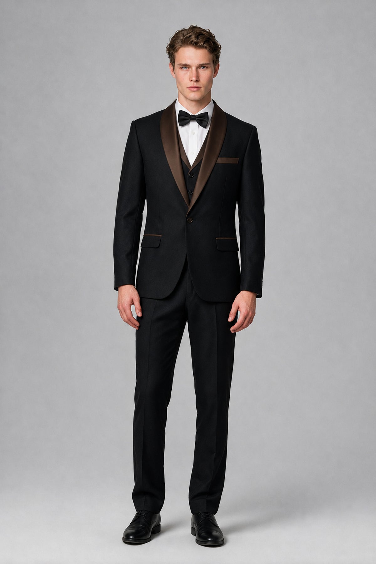 Bolodoo Men's Chocolate 3-Piece Shawl Lapel Tuxedo Suit - Chocolate - Chocolate_2