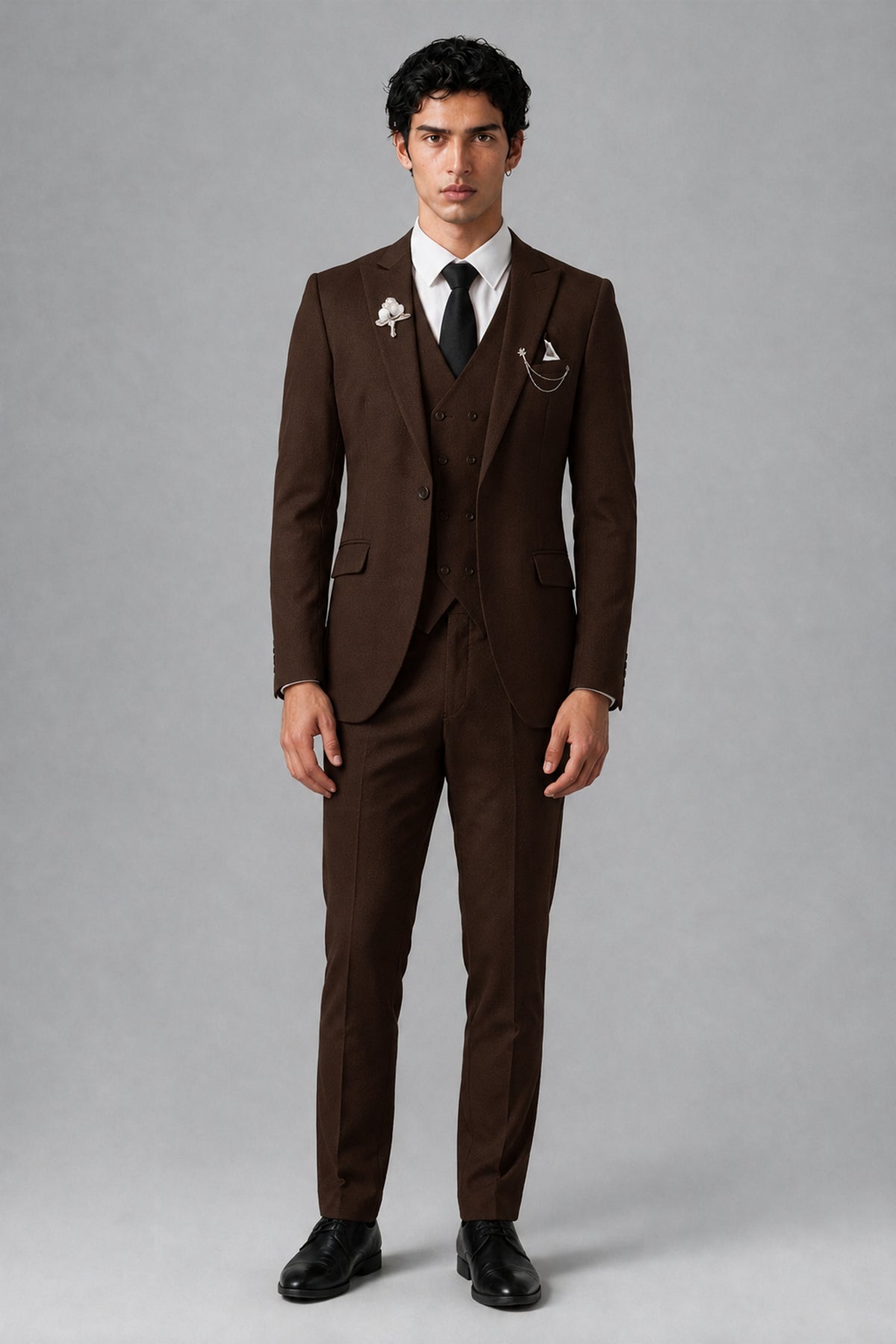 Bolodoo Men's Chocolate 2-Piece Suit – Notch Lapel Jacket & Trousers - Chocolate - Chocolate_2