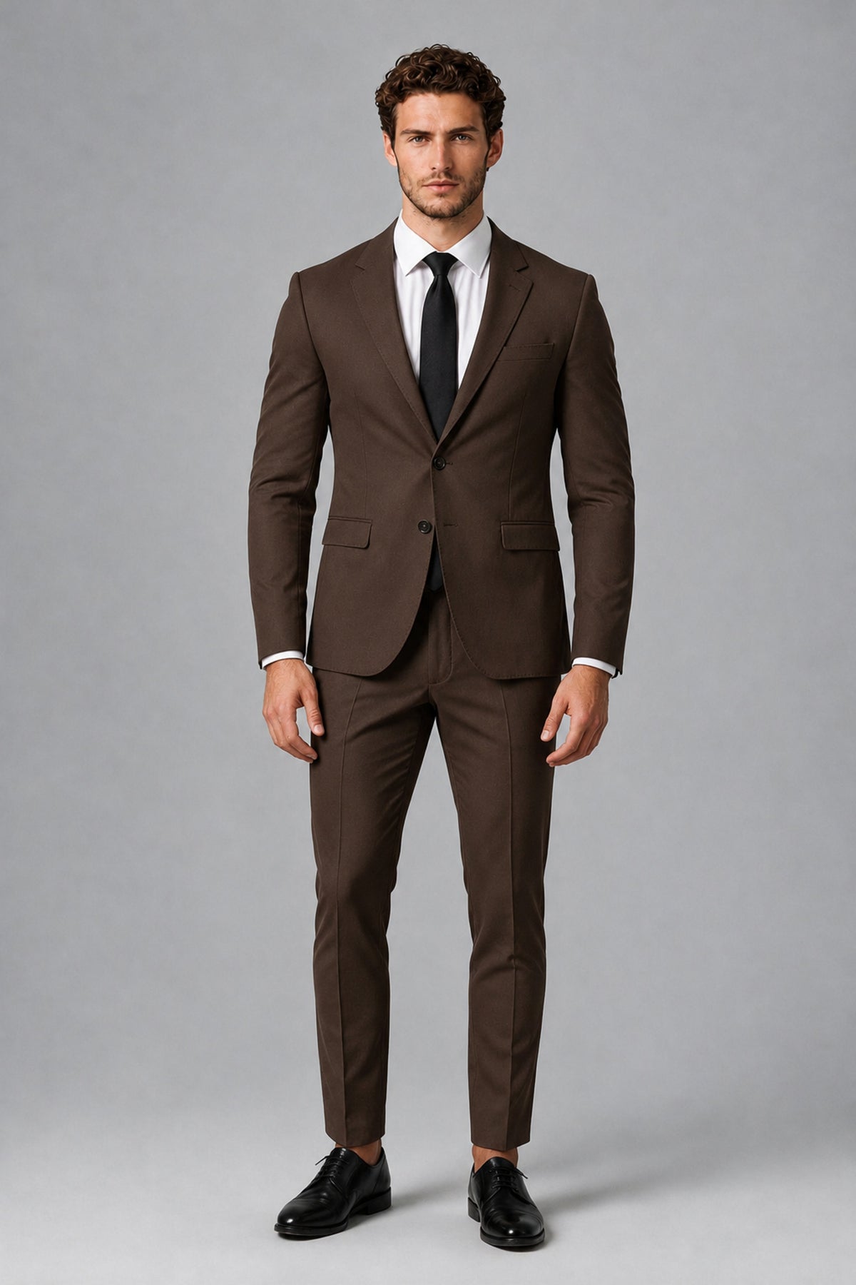 Bolodoo Men's Chocolate Two-Piece Suit with Notch-Lapel Jacket & Trousers - Chocolate - Chocolate_2