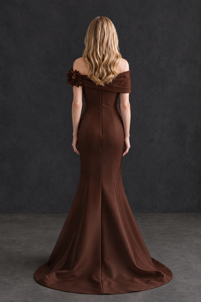 BOLODOO Chocolate Off-Shoulder Floral Mermaid Mother of the Bride Dress - Chocolate - Chocolate_2