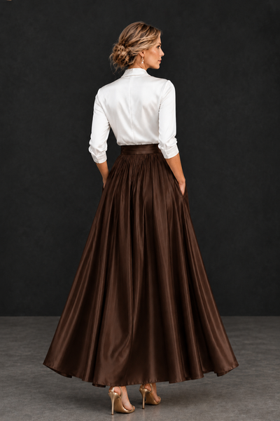 BOLODOO Chocolate and White V-Neck A-Line Mother of the Bride Dress - Chocolate - Chocolate_2