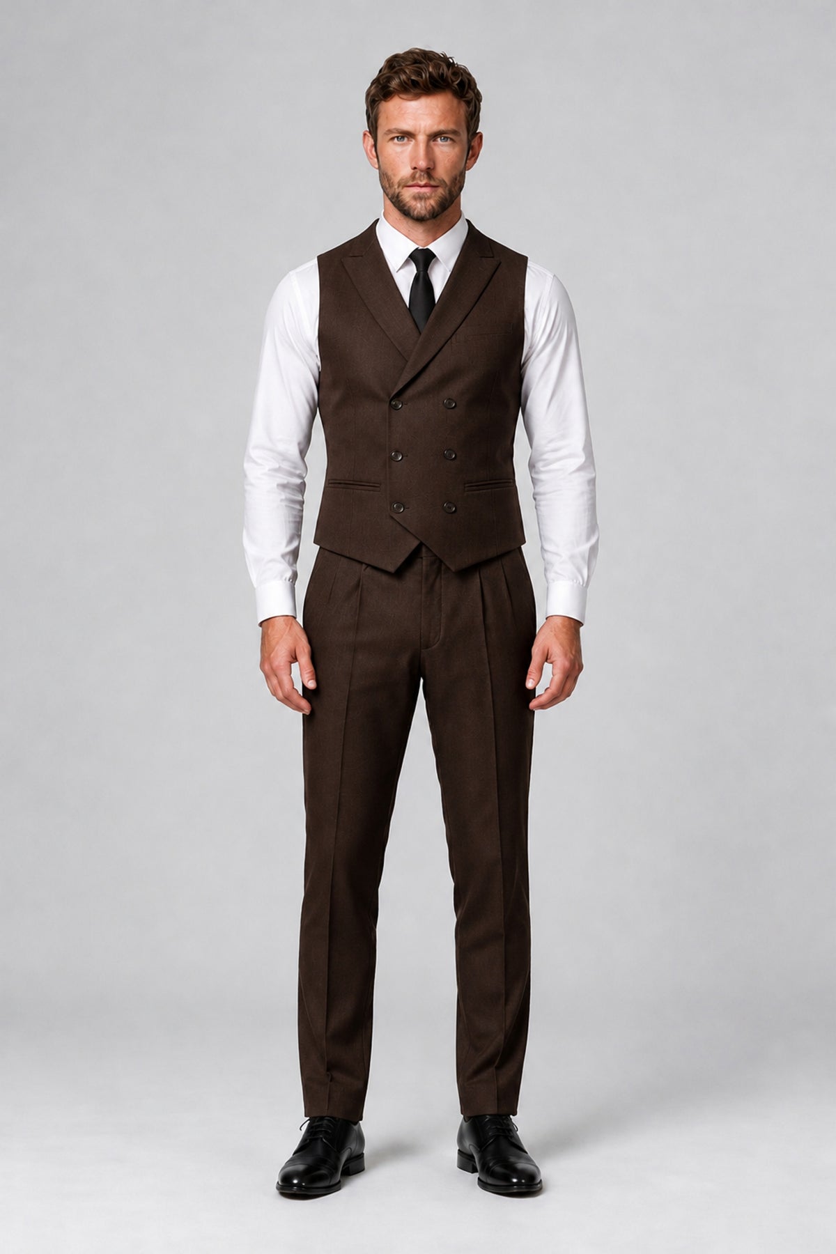 Bolodoo Men's Chocolate Double-Breasted Vest and Pants 2-Piece Suit - Chocolate - Chocolate_2