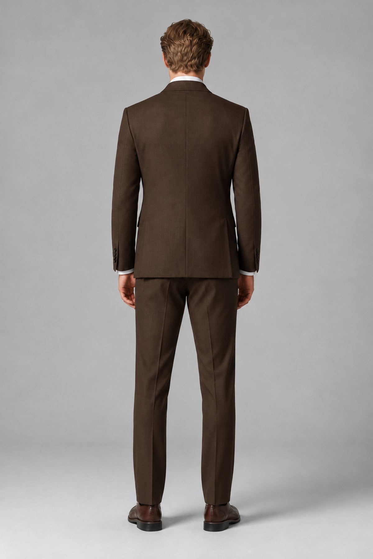 Bolodoo Men's Chocolate Double-Breasted Two-Piece Suit with Peak Lapels - Chocolate - Chocolate_3