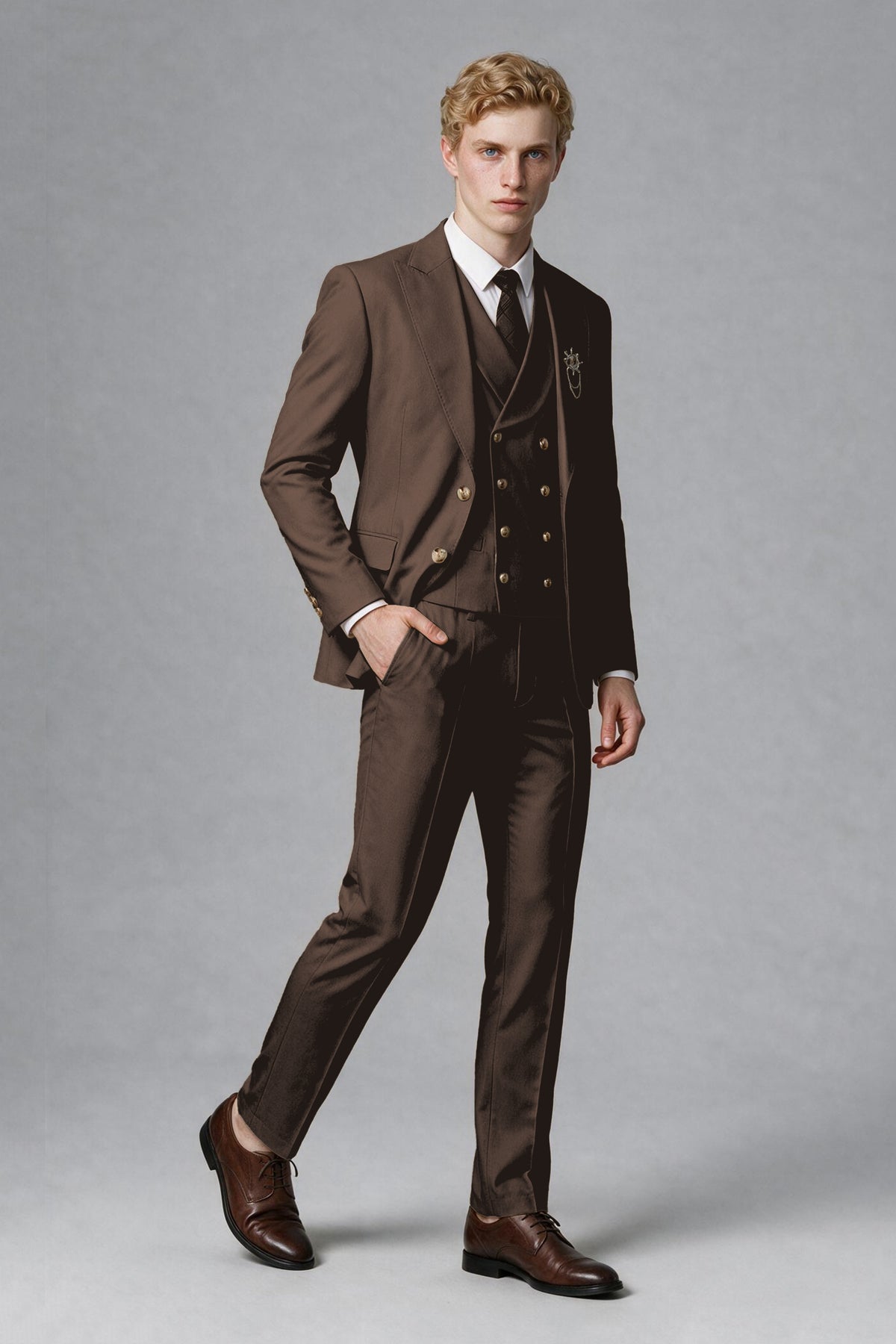BOLODOO Men's Chocolate Two-Piece Wedding Suit – Jacket & Trousers - Chocolate