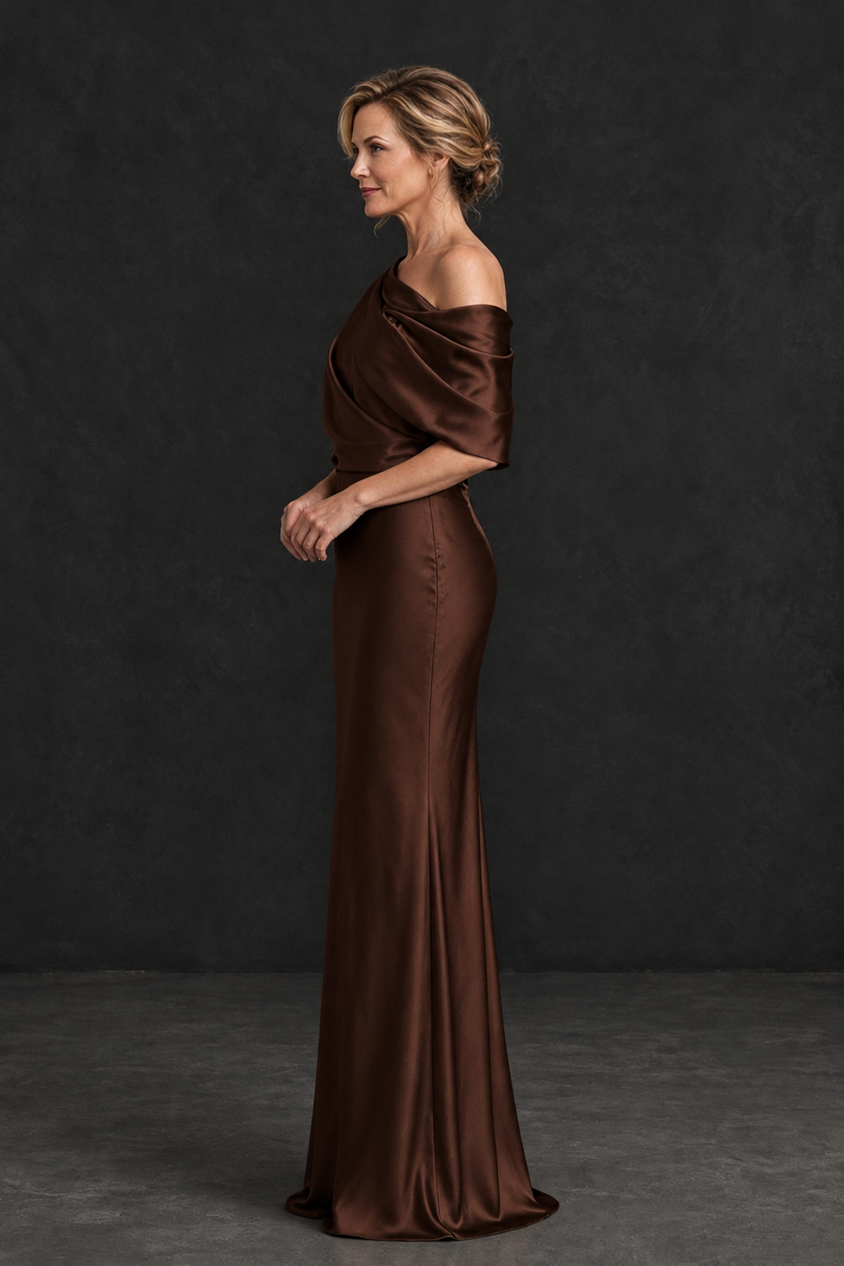 BOLODOO Chocolate Satin Asymmetric Mother of the Bride Dress - Chocolate - Chocolate_3