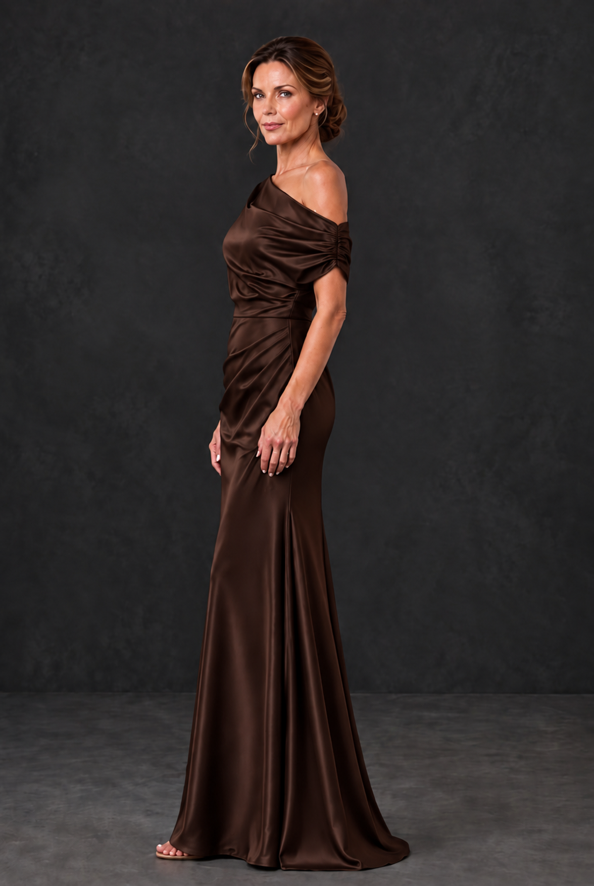 BOLODOO Chocolate Asymmetric Ruched Mother of the Bride Dress - Chocolate - Chocolate_3