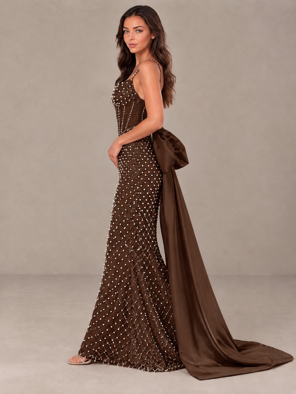 BOLODOO Chocolate Beaded Corset Prom Dress with Bow Train - Chocolate - Chocolate_3