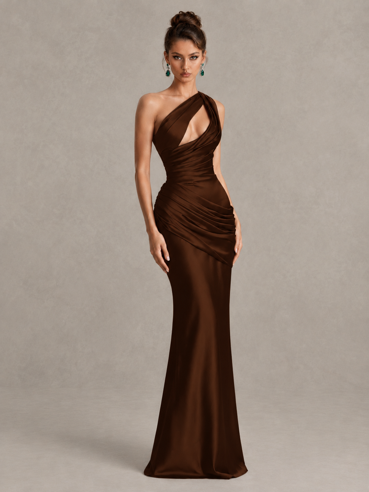 BOLODOO Chocolate One-Shoulder Cutout Satin Mermaid Prom Dress - Chocolate - Chocolate_3