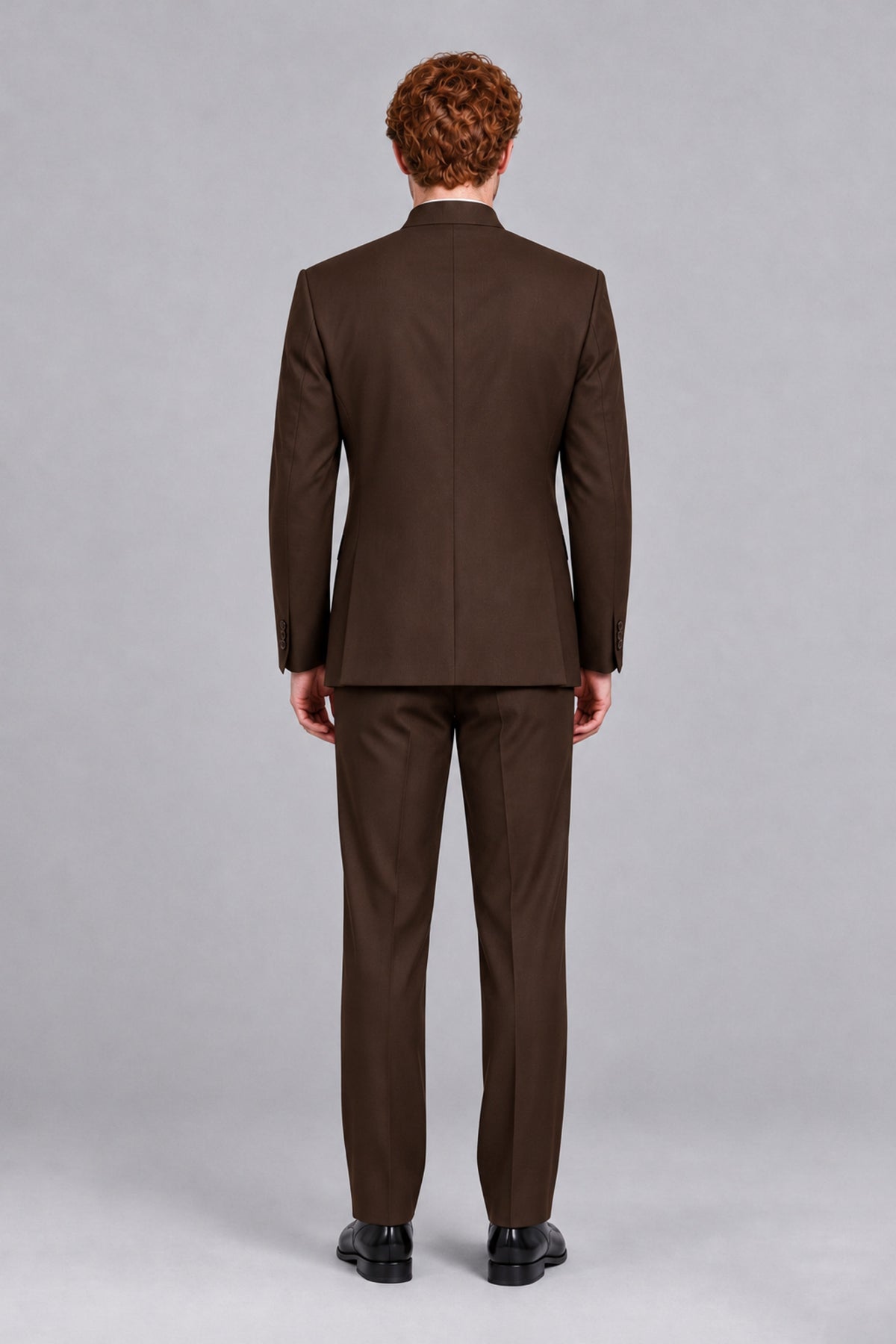 BOLODOO Men's Chocolate Mandarin Collar Two-Piece Suit - Chocolate - Chocolate_3