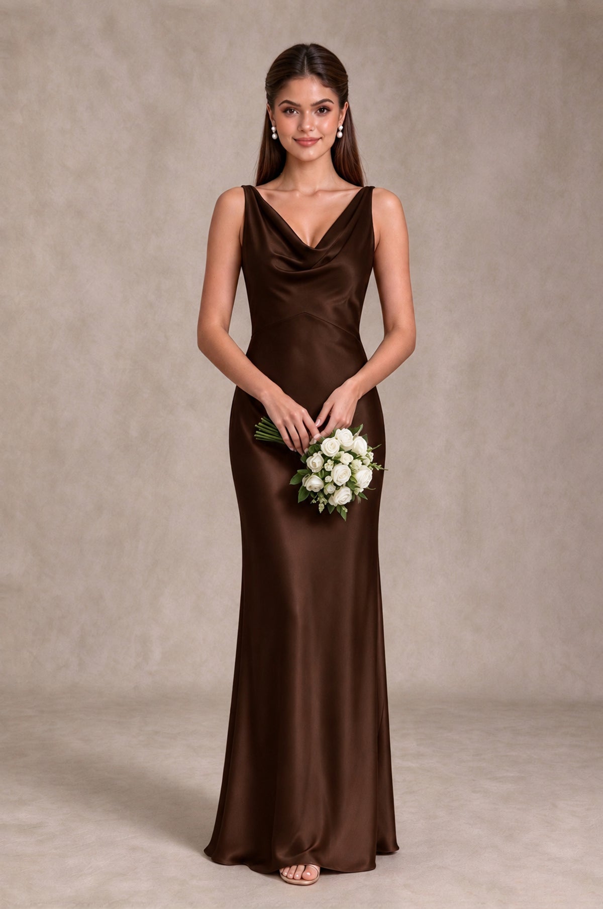 BOLODOO Chocolate Cowl Neck Open Back Satin Bridesmaid Dress - Chocolate - Chocolate_3
