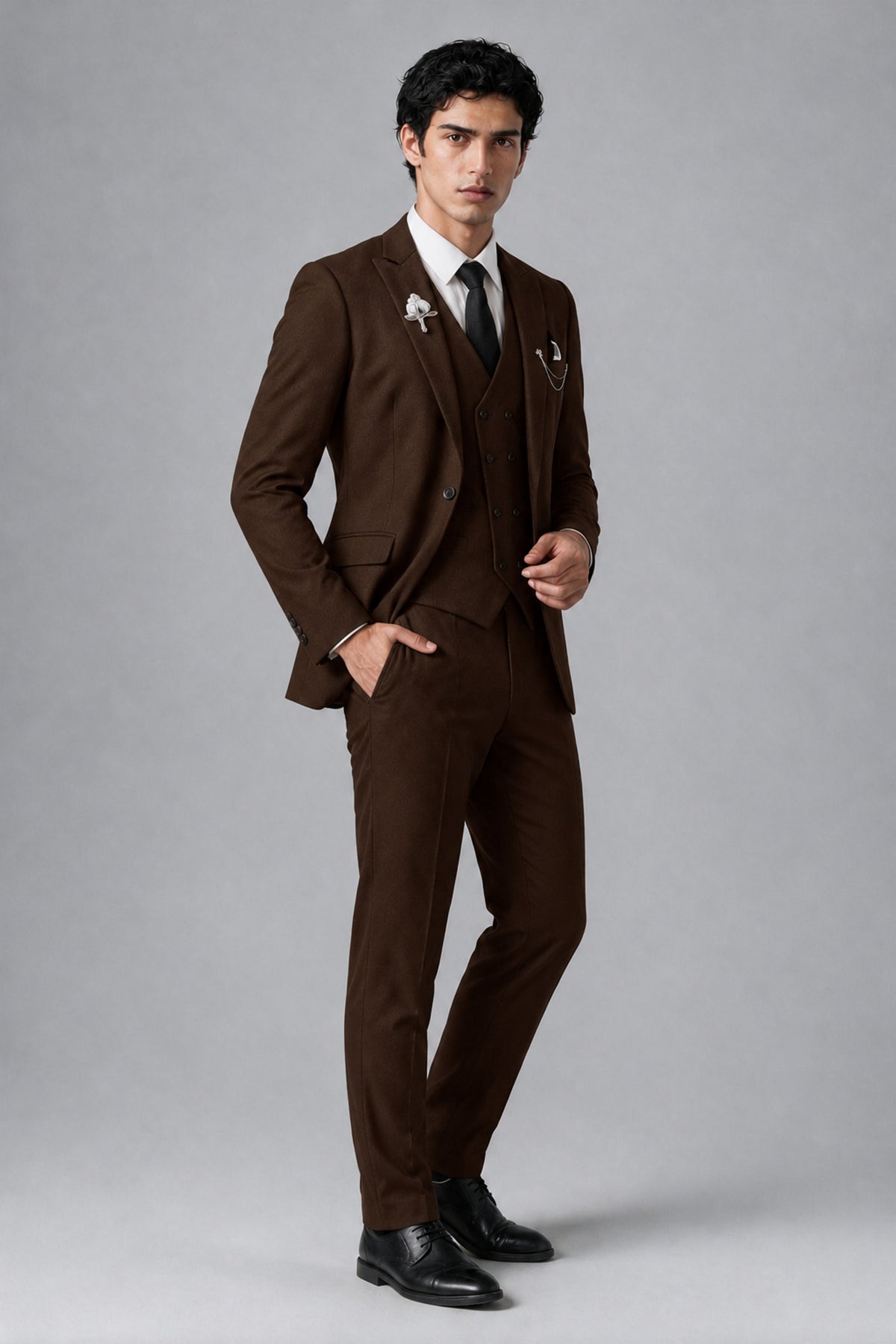 Bolodoo Men's Chocolate 2-Piece Suit – Notch Lapel Jacket & Trousers - Chocolate - Chocolate_3