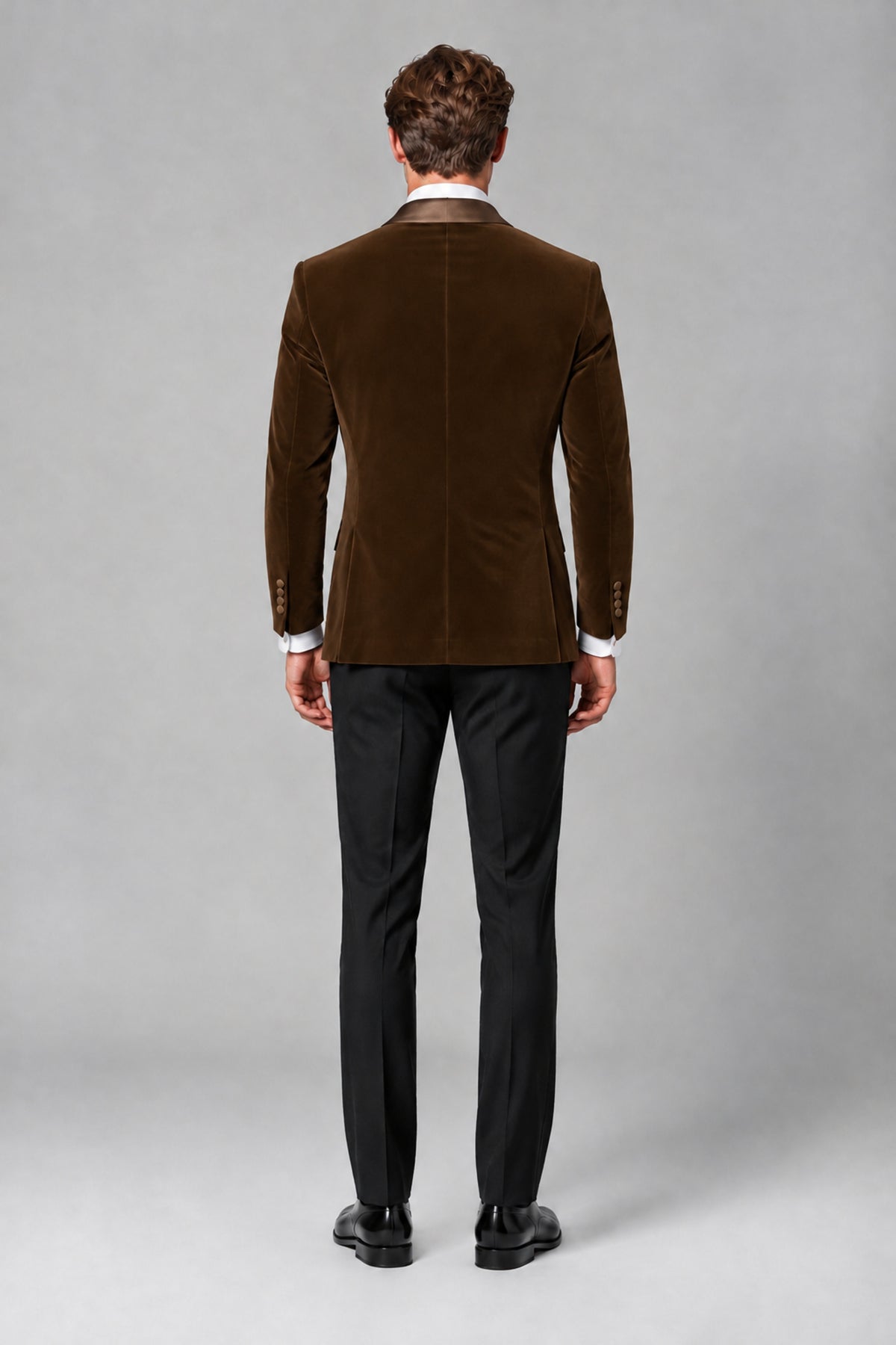 BOLODOO Men's Chocolate Velvet Blazer | Shawl Lapel Tuxedo Jacket - Chocolate - Chocolate_3
