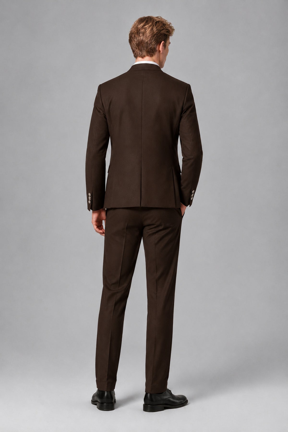 Bolodoo Men's Chocolate Mandarin Collar 3-Piece Suit – Jacket, Vest & Trousers - Chocolate - Chocolate_3