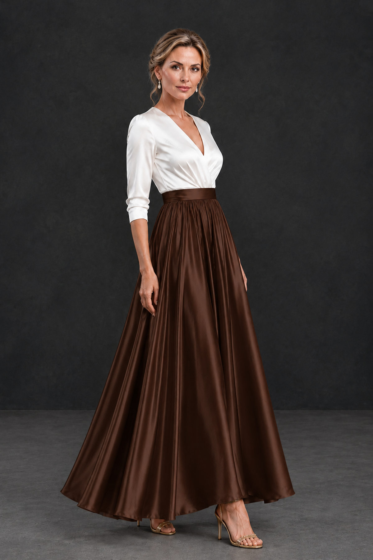 BOLODOO Chocolate and White V-Neck A-Line Mother of the Bride Dress - Chocolate - Chocolate_3