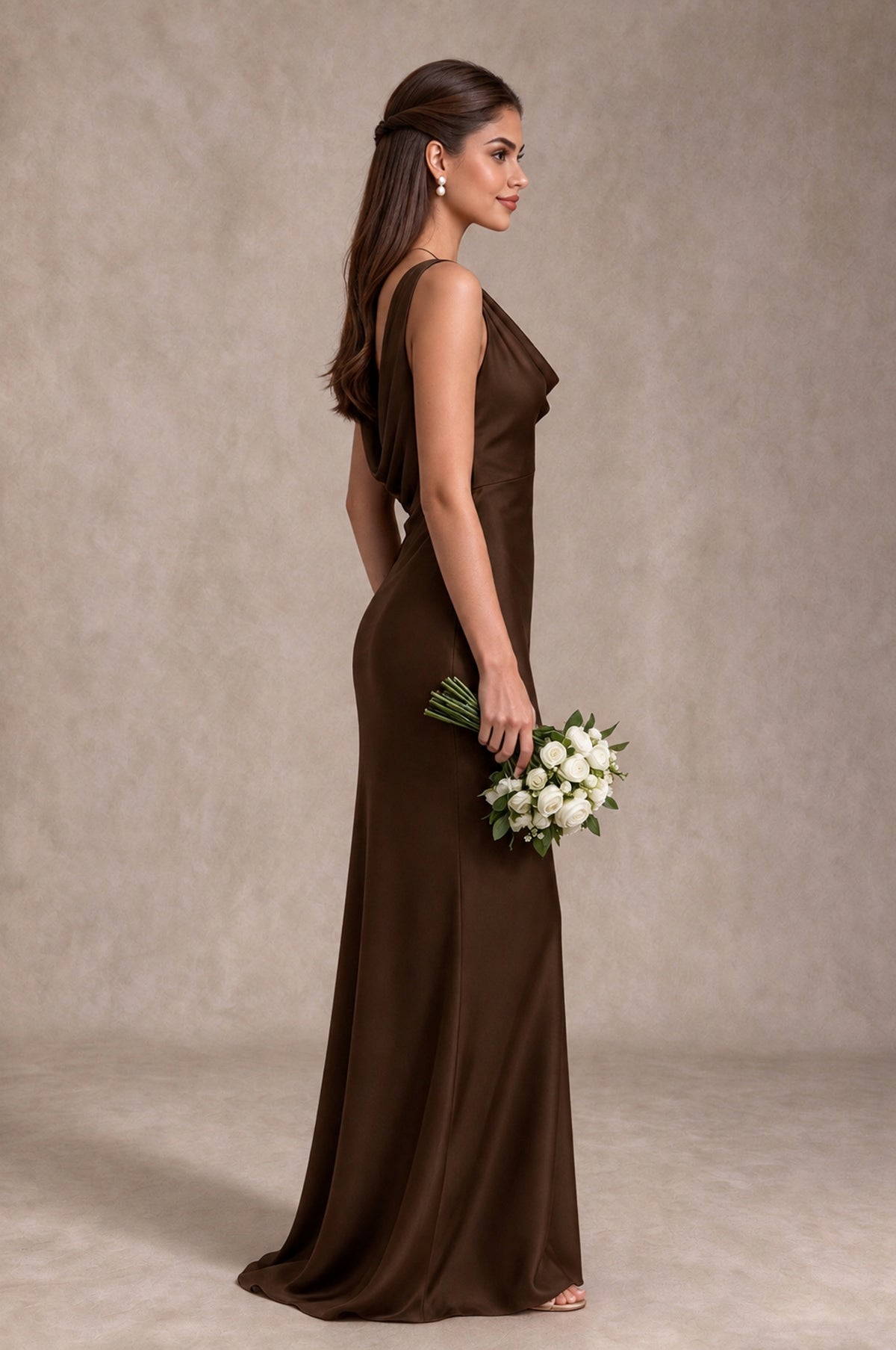 BOLODOO Chocolate Cowl Neck Open Back Satin Bridesmaid Dress - Chocolate - Chocolate_4