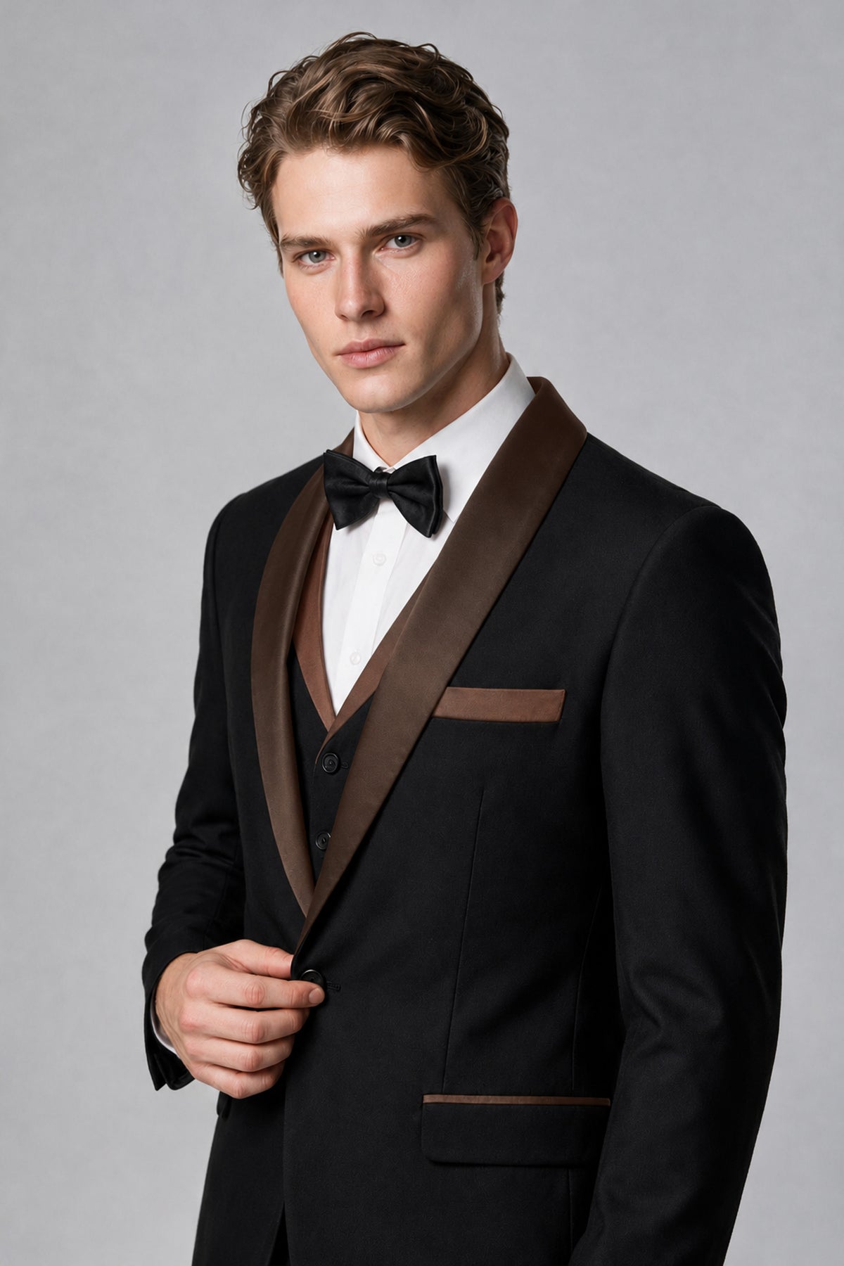 Bolodoo Men's Chocolate 3-Piece Shawl Lapel Tuxedo Suit - Chocolate - Chocolate_4