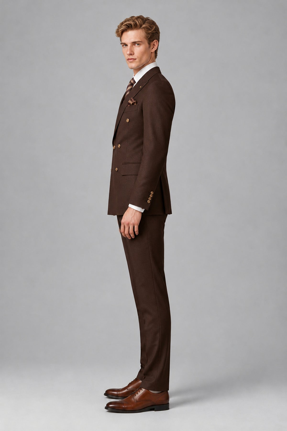 Bolodoo Men's Chocolate Double-Breasted 2-Piece Wedding Suit - Chocolate - Chocolate_4