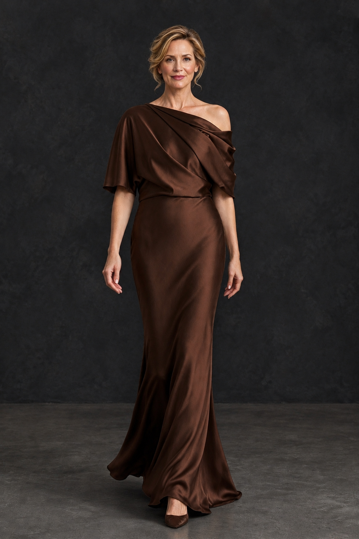 BOLODOO Chocolate Satin Asymmetric Mother of the Bride Dress - Chocolate - Chocolate_4